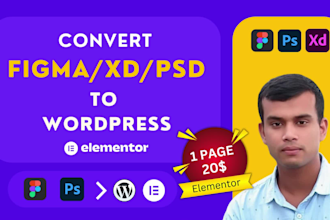 convert figma to elementor, PSD to elementor, xd to elementor, or clone website