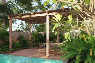 design house yard ,pool,patio, villa outdoor landscape