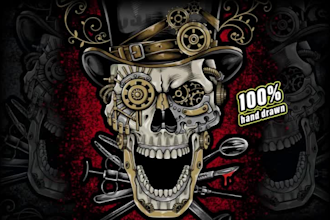 create hand drawn skull and dark art t shirt design