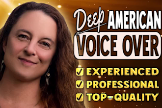 be your warm, mature deep american female voice over actor, talent, voice artist