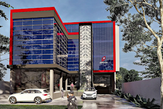 do 3d exterior facade of the commercial building