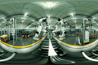 create 3d factory robotic manufacturing and assembly line animation