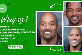 do photoshop head swap, add beard and change hair