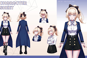 draw character sheet reference design in anime style for your vtuber model