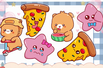 draw cute kawaii cartoon doodle for stickers illustration