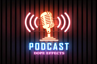 create a realistic neon podcast logo animation and podcast intro