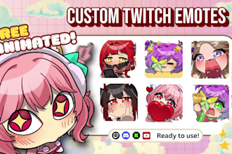 draw twitch emotes, chibi emotes, animated emotes, vtuber for stream
