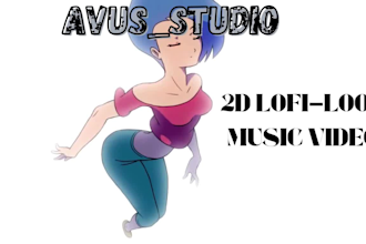 make 2d lofi loop animation and animated gif, 2d music video, chill hip hop loop
