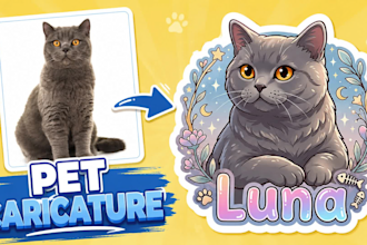 create custom pet portrait typography sticker with pet name