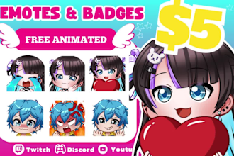 custom twitch animated emotes, badges, chibi emotes for vtuber, discord, stream