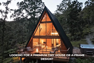 provide tiny house and a frame house design with renderings
