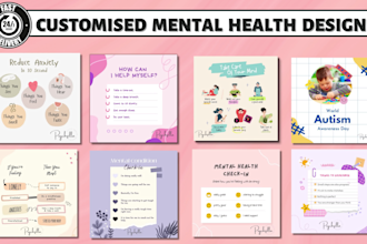 design mental health and wellness posts and canva templates