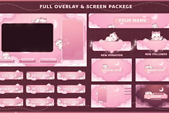 design animated cute twitch overlay and stream graphics