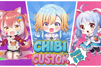 draw anime cute chibi art character design for vtuber, profile and sticker