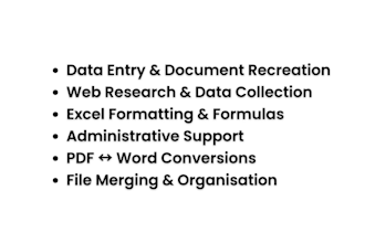 provide accurate data entry, excel tasks and admin support