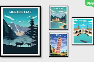 turn amazing art deco vintage retro modern travel poster design