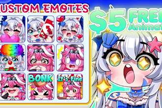 make chibi twitch emotes, discord, animated emotes for your vtuber, oc, pngtuber