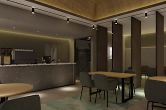 create a modern aesthetic cafe or restaurant interior design