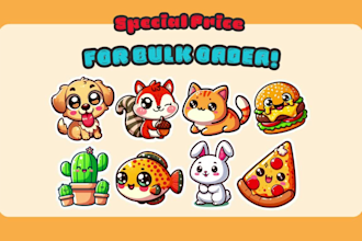 draw cute animal in kawaii style for sticker and mascot