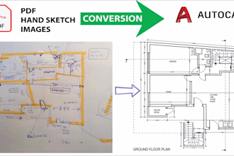 convert pdf sketch architectural drawings in autocad within 0ne day