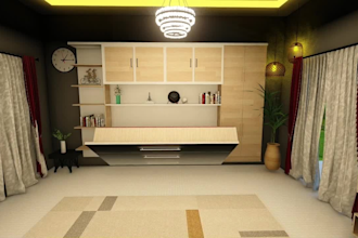 design and render a realistic 3d interior for your space