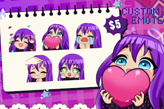draw custom cute emotes, for your oc, animated emotes, chibi, vtuber, twitch