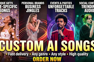 create custom ai song with realistic voice with any style