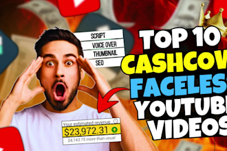 create top 10 cash cow faceless videos and artical videos