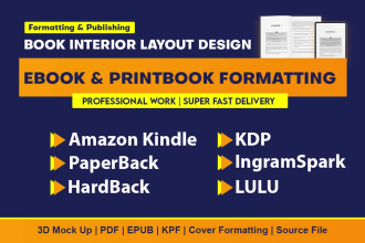 do paperback book formatting for kdp, lulu, ingramspark, amazon ebook formatting