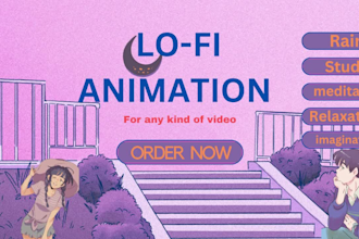 create lofi  animation and custom animation, chill, hip hop, for youtube channel
