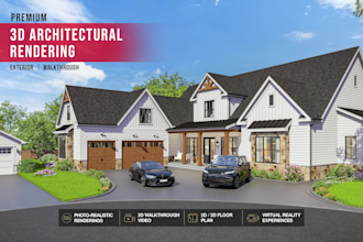 design house exterior model, 3d rendering, walkthrough