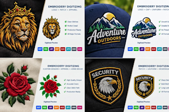 digitize logo for cap and hat embroidery with clean stitching