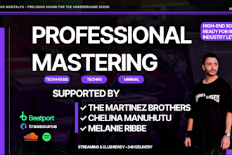 master your tech house, techno y minimal for beatport spotify and streaming