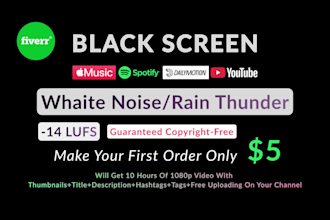create 10 hour black screen rain video, fireplace, white and brown noise videos