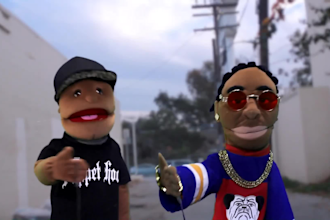 create and record a song on video with 2 puppets