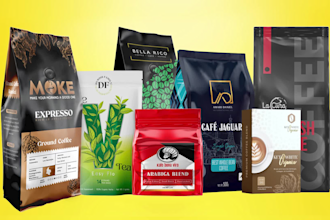 do modern coffee, tea pouch labels and packaging design