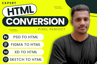 convert psd to html, figma to html, xd to html css bootstrap