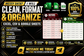 clean, format, organize and remove duplicates from excel data