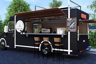 design 3d food truck, food stall, mobile shop, trade show booth, container shop