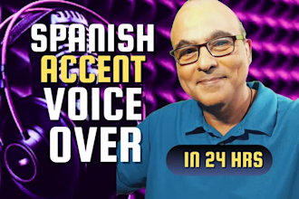 record a human english voice over with a spanish accent