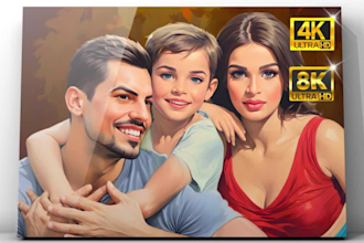 draw realistic family portrait , couple or wedding painting in any style