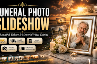 create funeral photo slideshow, memorial video in 24 hours