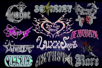 custom y2k logo with chrome effect and spining animation