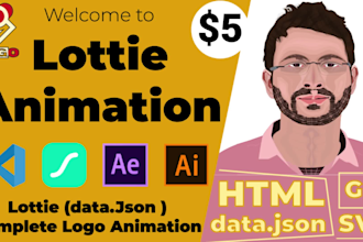 do custom lottie json icons, logo animations plus animated gif for web and apps