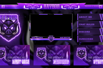 do twitch logo, twitch overlays, screens, panels and animated stream package