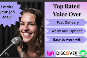 provide amazing voiceover with commercial rights included