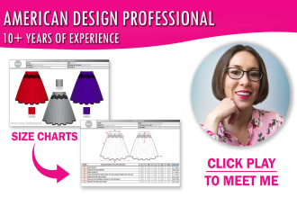 create a size chart with all measurements of your fashion design garment