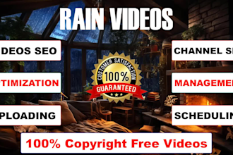 provide 120 cozy rain videos with youtube channel settings