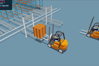 create 3d industrial animation, warehouse automation, conveyor system animation