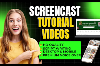 create 4k screencast tutorial or explainer video for website, app with voiceover